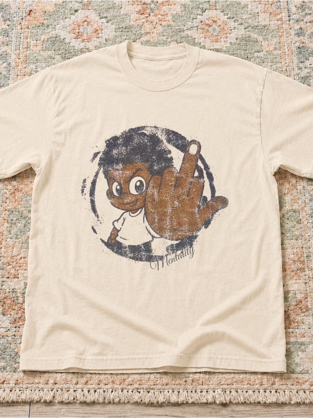 Gildan Cream Short Sleeve Tee with Cartoon Graphic